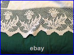 ANTIQUE VINTAGE LINEN LACE CROCHET BED SPREAD TABLE CLOTH THISTLES 190cmx200cm