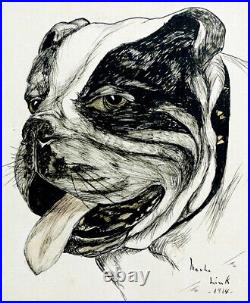 ANTIQUE Vintage ENGLISH BULLDOG Sketch PUPPY DOG Ink Drawing by MERLE LINK