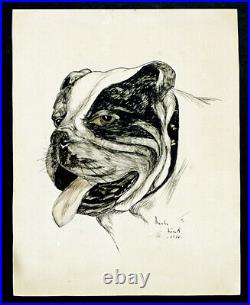 ANTIQUE Vintage ENGLISH BULLDOG Sketch PUPPY DOG Ink Drawing by MERLE LINK