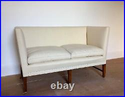 ANTIQUE boxed 2-seat comfy sofa, ENGLISH late 19th Century vintage linen cover