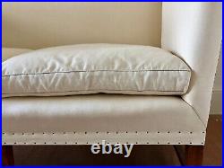 ANTIQUE boxed 2-seat comfy sofa, ENGLISH late 19th Century vintage linen cover