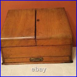 Antique 1800's English Wood Travel Writing Lap Desk & Document Box Vintage