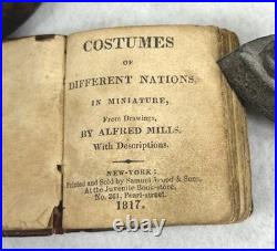 Antique 1817 miniature book leather Costumes of Different Nations 2x2.5 real
