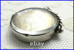 Antique 1826 English Shilling COIN FOB PENDANT CHARM Sterling Silver Glass VTG