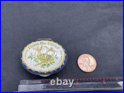 Antique 18th Century Bilston English Enamel Patch Box, I Love the Giver