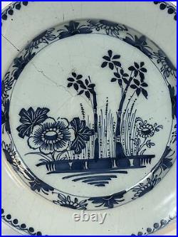 Antique 18th English Delftware Plate Blue Bamboo And Peonies C. 1760 11.5 D