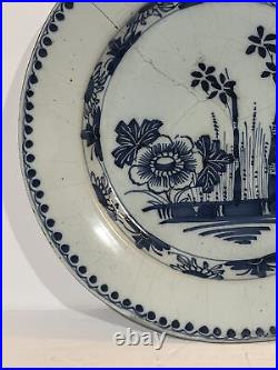 Antique 18th English Delftware Plate Blue Bamboo And Peonies C. 1760 11.5 D