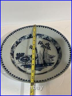 Antique 18th English Delftware Plate Blue Bamboo And Peonies C. 1760 11.5 D