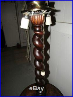 Antique Art Nouveau Barley Twist Floor Lamp Table Vintage English Walnut Carved