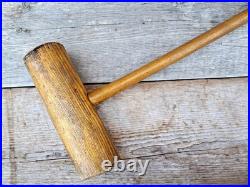 Antique Ash Hardwood English Croquet Mallet Round Head Wooden Vintage