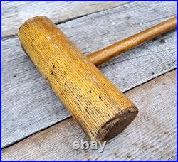 Antique Ash Hardwood English Croquet Mallet Round Head Wooden Vintage