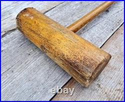 Antique Ash Hardwood English Croquet Mallet Round Head Wooden Vintage