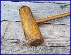 Antique Ash Hardwood English Croquet Mallet Round Head Wooden Vintage