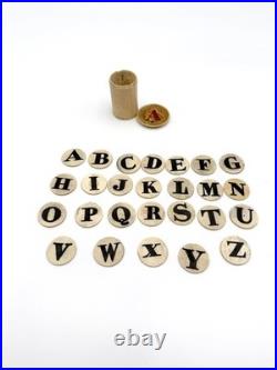 Antique Bone Alphabet Counters Set 26 Letters Box Early 1800s