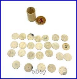 Antique Bone Alphabet Counters Set 26 Letters Box Early 1800s