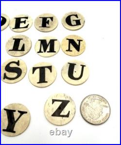 Antique Bone Alphabet Counters Set 26 Letters Box Early 1800s
