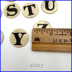 Antique Bone Alphabet Counters Set 26 Letters Box Early 1800s