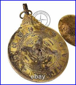 Antique Brass Astrological English Calendar Vintage Navigational Desk