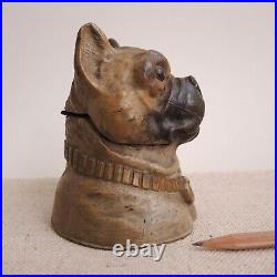 Antique Bulldog Inkwell Cold Painted Cast Metal Vintage French English Victorian