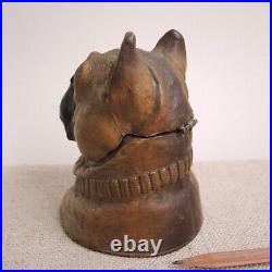 Antique Bulldog Inkwell Cold Painted Cast Metal Vintage French English Victorian