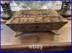 Antique Circa 1810 Fitted English Regency Penwork Games Box