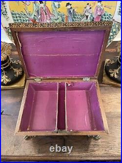 Antique Circa 1810 Fitted English Regency Penwork Games Box