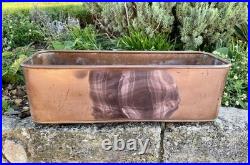 Antique Copper Planter herb trough brass lion handles & paw feet, 45cm long GC