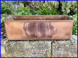 Antique Copper Planter herb trough brass lion handles & paw feet, 45cm long GC