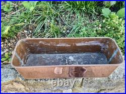 Antique Copper Planter herb trough brass lion handles & paw feet, 45cm long GC