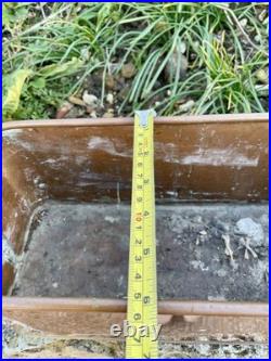 Antique Copper Planter herb trough brass lion handles & paw feet, 45cm long GC