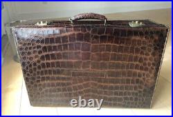 Antique Crocodile Leather Suitcase Vintage 20th Century English 1900