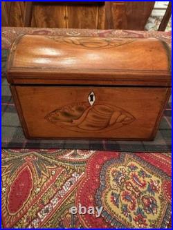 Antique ENGLISH GEORGE III WOOD SHELL INLAID TEA CADDY c. 1830 Antique ENGLISH GEORGE III WOOD SHELL INLAID TEA CADDY c. 1830