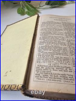 Antique Edinburgh Leather Bound Bible With Brass Clip Vintage Bible