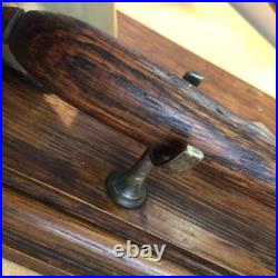 Antique Edwardian English Dinner Gong Horn Brass Oak Plinth Brass/ Gold Vintage