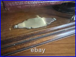 Antique Edwardian English Dinner Gong Horn Brass Oak Plinth White Metal Vintage