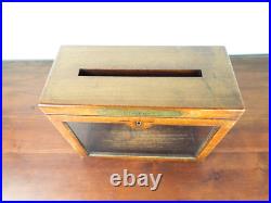 Antique Edwardian English Wooden Post Box Country Estate Glass Postal Box 1910s