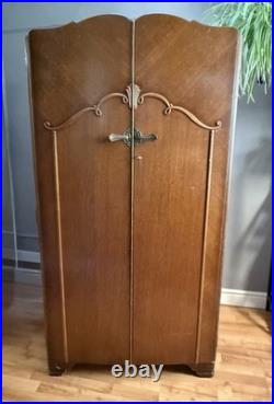 Antique English Art Deco Armoire 1930's Vintage Wardrobe Storage