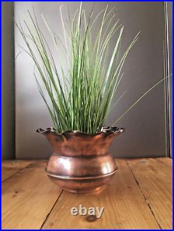 Antique English Art Nouveau Ruffled Copper Planter Flower Herb Plant Pot Vintage