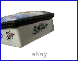 Antique English Battersea Bilston Enamel Table Snuff Box with Pastoral Scene Lid