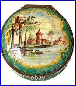 Antique English Bilston Battersea Enamel Snuff Trinket Box Lovely Scene READ 18C