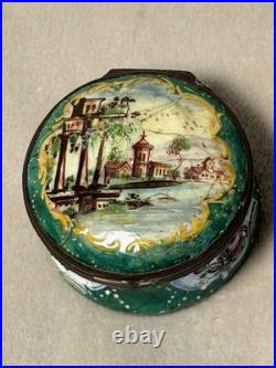Antique English Bilston Battersea Enamel Snuff Trinket Box Lovely Scene READ 18C