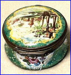 Antique English Bilston Battersea Enamel Snuff Trinket Box Lovely Scene READ 18C