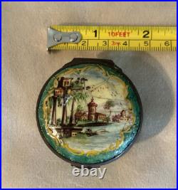Antique English Bilston Battersea Enamel Snuff Trinket Box Lovely Scene READ 18C