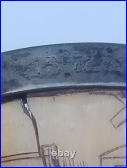 Antique English Bone  cup glass bottom Hand carved hunting scene Dated 1852