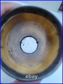 Antique English Bone  cup glass bottom Hand carved hunting scene Dated 1852