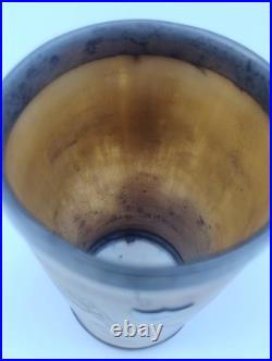 Antique English Bone  cup glass bottom Hand carved hunting scene Dated 1852