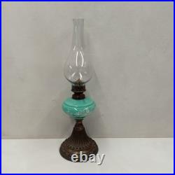 Antique English Brass & Glass Finger Oil Lamp With Chimney Vintage Original