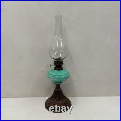 Antique English Brass & Glass Finger Oil Lamp With Chimney Vintage Original