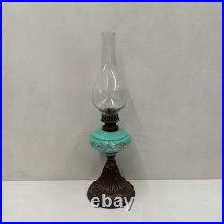 Antique English Brass & Glass Finger Oil Lamp With Chimney Vintage Original