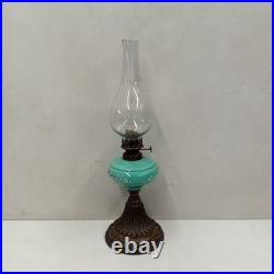 Antique English Brass & Glass Finger Oil Lamp With Chimney Vintage Original
